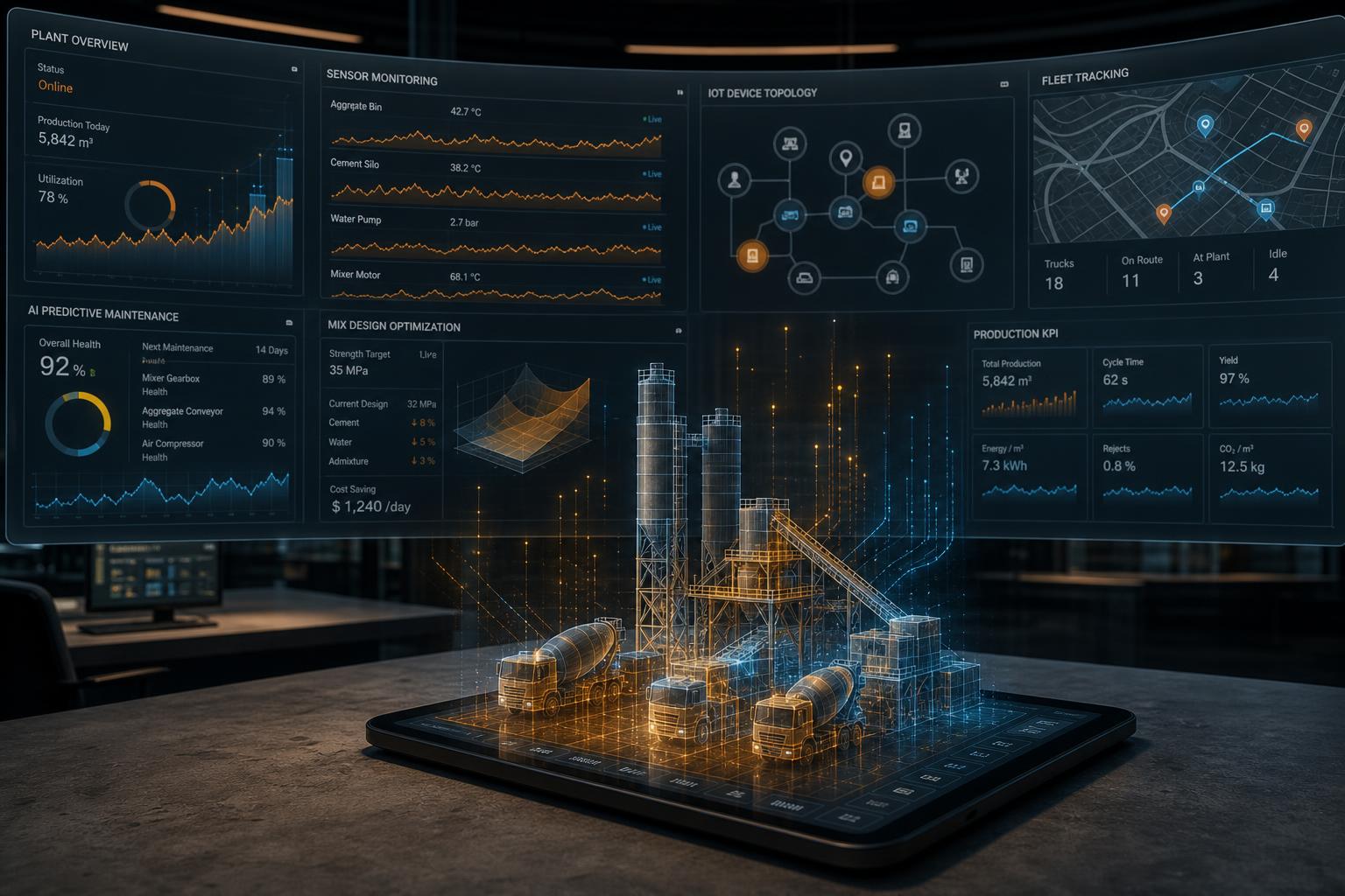 Control room screens running AI-native batching and dispatch software